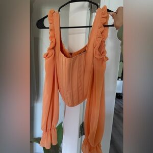 Orange Women's Top with Ruffled Sleeves